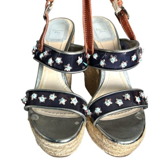 AUTHENTIC CHRISTIAN DIOR PLATFORM WEDGE FLORAL SANDALS SIZE US 6 EURO 36 - Picture 4 of 7
